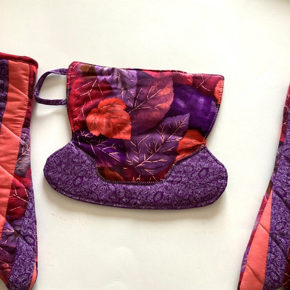 Handmade Oven Mitts + Tea Cup Pot Holder Set + Tea Towel Kitchen Linens - Picture 5 of 6